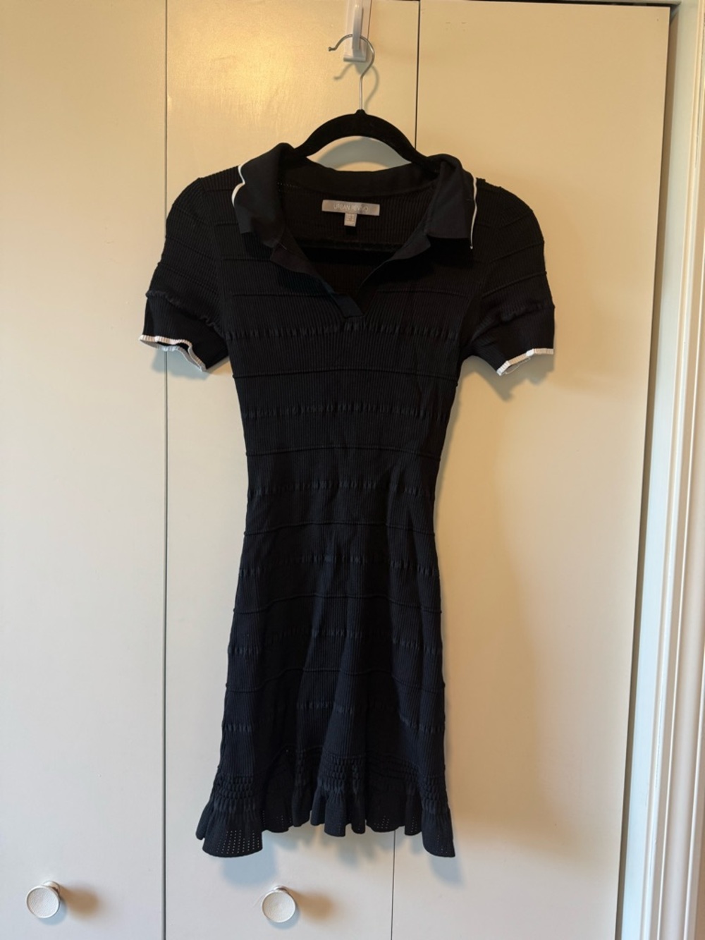 Black Polo Knit Mini Dress with White Trim